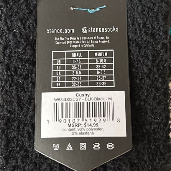 STANCE WOMEN’S NWT CUSHY CASUAL CREW HEIGHT BLACK SIZE MEDIUM SUPER SOFT SOCKS - Picture 7 of 7